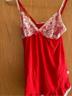 Victoria's Secret Red Chemise with White Lace Trim